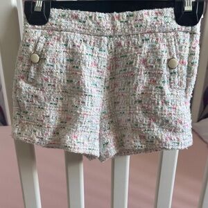 Janie and Jack White Tweed High-Waist Shorts with Pink & Green Flecks